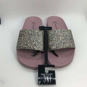 INC International Concepts Purple Glitter Pool Slides Slippers Sz Small 5-6 New